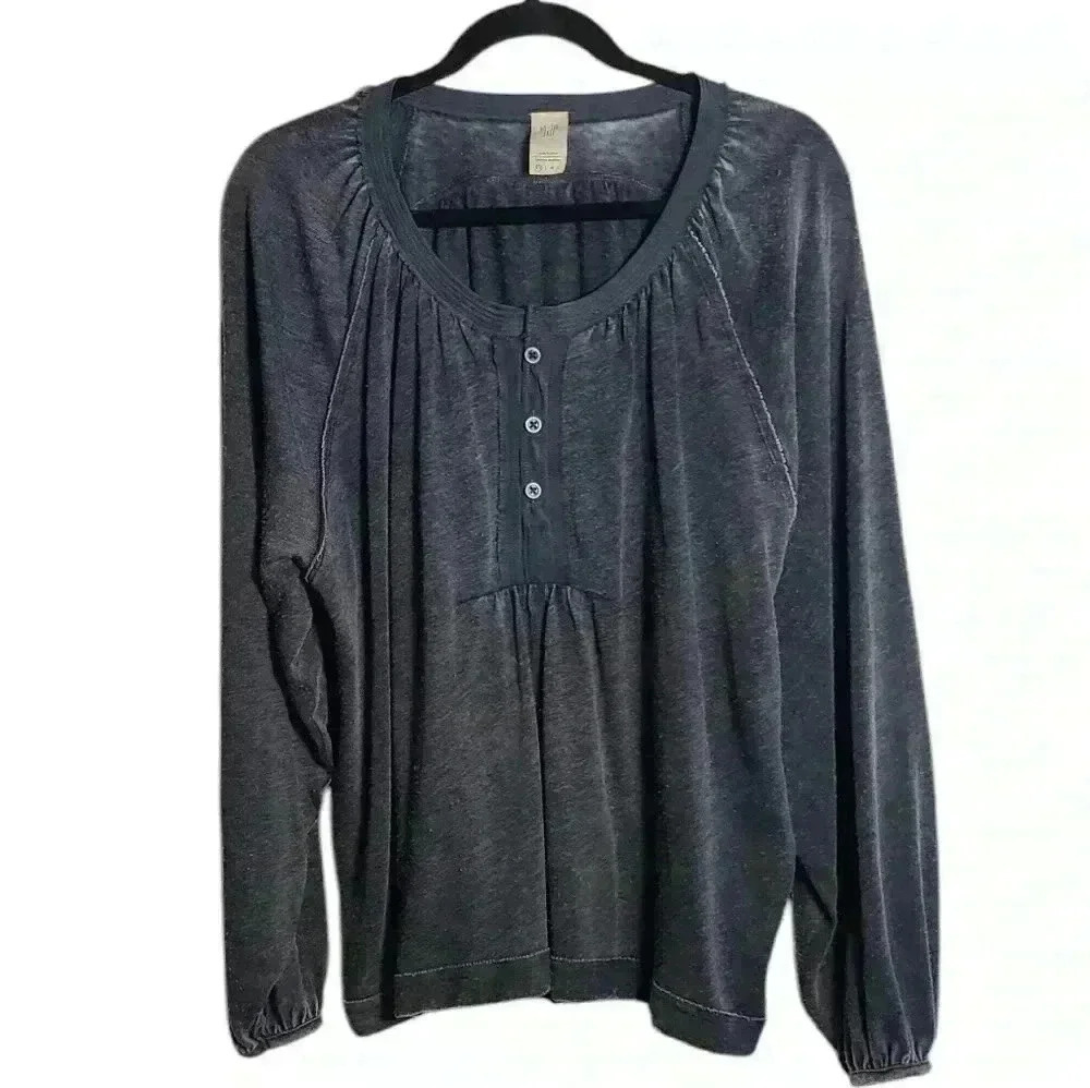 WE THE FREE - FREE PEOPLE Women's Acadia Henley Grey Half Button Shirt Size XS